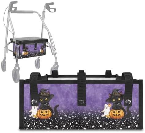 LedBack Black Cat Pumpkins Wheelchair Bag for Seniors Walker Accessories Rollator Walker Cover and Backrest Cover and Under Seat Bag, Halloween Decorations
