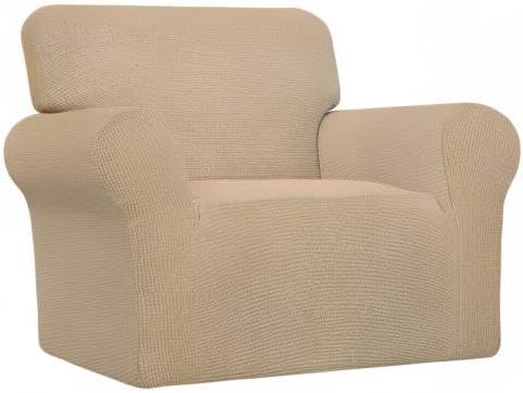 Easy-Going Stretch Oversized Chair Sofa Slipcover 1-Piece Couch Sofa Cover Furniture Protector Soft with Elastic Bottom for Kids Spandex Jacquard Fabric Small Checks Sand