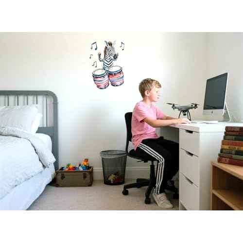 Zebra Play Drum Decal Wall Stickers, Fun Animals Decor Music Vinyl Waterproof Peel Removable Wall Decor for Nursery Kids Baby Bedroom Preschool Playroom Classroom