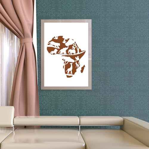 INFUNLY Africa Map Wall Stencil Africa Animals Wall Stencils for Painting 11.8X11.8 inches Reusable Africa Map Tile Stencil with Animals Pattern Elephant Lion Forest Drawing Stencils for Home Decor