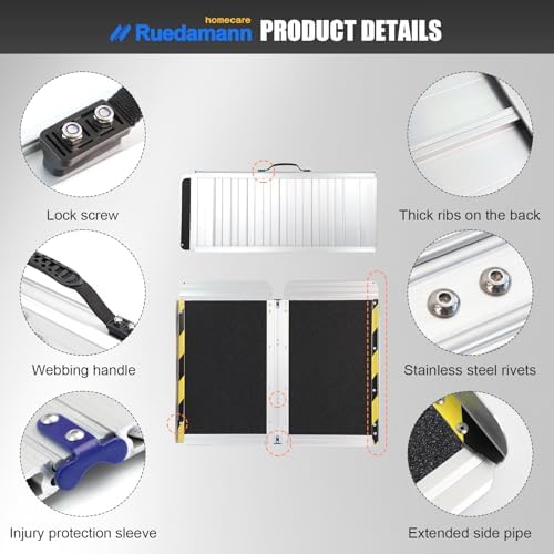 Ruedamann 3FT Wheelchair Ramp, Portable Wheelchair Ramp for Home Entrance, 30-1/4" Wider Design, Non-Slip Aluminum Folding Ramps for Wheelchairs, Strollers, Scooters, Stairs, Curbs, Doorways