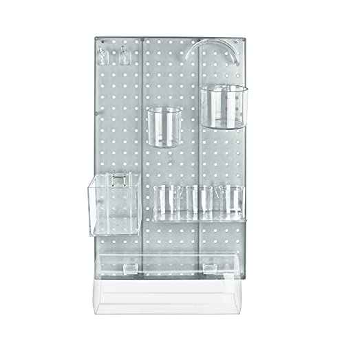 Azar Displays 900940-CLR The DIY Multi-Purpose 10-Piece Pegboard Wall Organizer Kit with One Panel and Accessory Assortment: Hooks, Bins, Headband Holder, Cylinder and Cups. Peg Wall Storage System