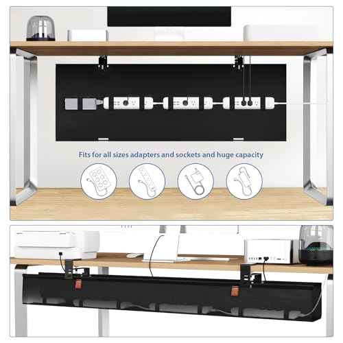 Zilink No Dril Under Desk Cable Management Tray 40" Cable Organizer Clamp/Screw Mount Premium Fabric Desk Wire Management for Office Home