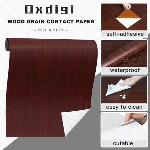 Oxdigi Cherry Wood Contact Paper - 15.7 x 78.7 Inches - Self-Adhesive, Removable and Waterproof - Ideal Peel and Stick Wallpaper for Cabinet, Countertop, Desktop, Rental Property, Kitchen