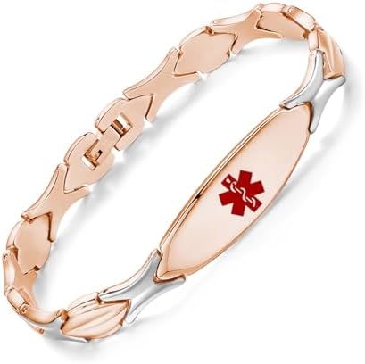 LinnaLove 7 1/2 inch Medical Alert Bracelets for women Stainless Steel Fashion Medical Bracelets Personalized Engraving