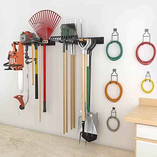 Godboat Garage Storage, Garden Tool Organizer, 4 Hooks Yard Organization, Garage Shelving Wall Mount, Heavy-Duty Garage Organizer, Cool Gadgets & Gifts for Dad, Men, Fathers Day, Max Load 320 Lbs