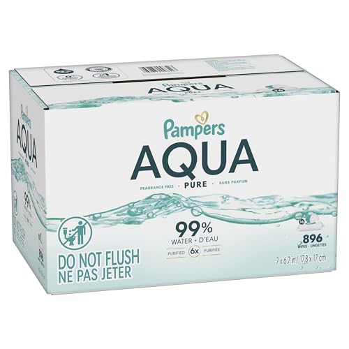 Pampers Aqua Pure Baby Wipes, 99% Water, Fragrance Free, 896 Baby Wipes Total (16X Flip-Top Packs) [Packaging May Vary]