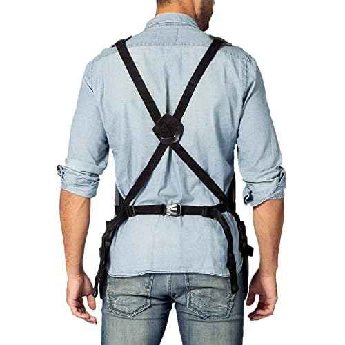 Under NY Sky Tool Apron ? Magnetic Tool Holder ? Heavy Duty Gray Oxford Canvas ? Cross-Back ? 18 Pockets ? Adjustable for Men, Women ? Pro Mechanic, Woodworker, Carpenter, Electrician, Gardener Apron