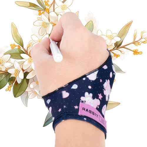 Artist Drawing Glove, Two-Finger Digital Art Glove for Drawing Tablet/Pen Display/Monitor Cute Rabbit Print Universal for Right and Left Hand, M Blackpink Color