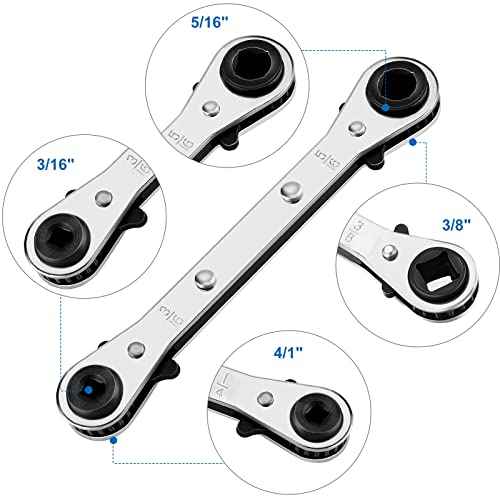 WADEO Hvac Service Wrench, 3/8¡± to 1/4¡±, 5/16'' x 1/4'' Refrigeration Service Wrench with Hex Bit Adapter for Air Conditioning, Refrigeration Equipment Repair