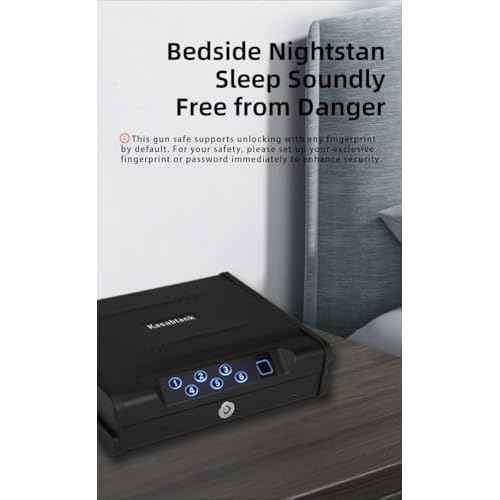 Biometric Gun Safe with 3 Unlock Ways - ¡Â0.1s Fast Fingerprint Access, Voice Prompt Function, Secure Steel Lockbox, Fits Handguns & Revolvers, Perfect for Living Room, Bedroom Storage & In-Car Use