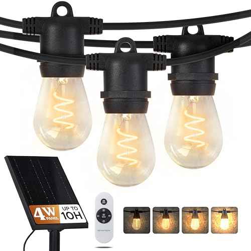 Brightech Ambience Pro Super Bright Solar Outdoor String Lights: Security, Visibility & Ambience - Heavy Duty Waterproof Patio Lights - Edison Spiral Shatterproof Bulbs - 4W Soft White Remote Control