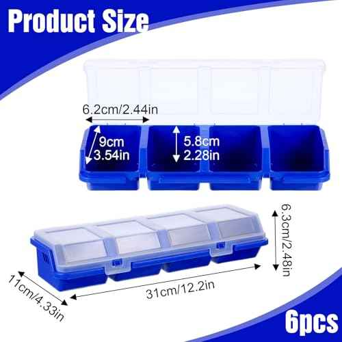 6Pcs Screw Organizer Box with Lids,Small Parts Storage Bins with Locks 4 Divider Compartment Sorting Toolbox Case for Garage Tools Nails bolt Plastic Hardware Containers