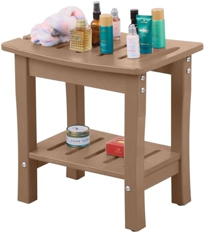 HDPE Waterproof Shower Bench,Shower Seats for Adults Shaving Legs,Shower Stool for Inside Shower 300 Lbs Capacity Brown