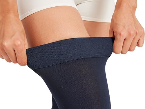 MGANG Medical 15-20 mmHg Compression Stockings for Women & Men, Pair, Thigh High Graduated Compression Socks, Closed Toe, Opaque, Support for Varicose Veins, Edema, DVT, Swelling, Flight, Navy Blue S