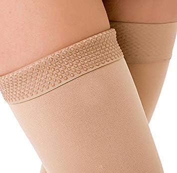 TOFLY® Thigh High Compression Stockings for Women & Men (Pair), Open Toe, Opaque 20-30 mmHg Graduated Compression Hose, Medical Compression Stockings for Varicose Veins, Edema, DVT, Travel,Beige L