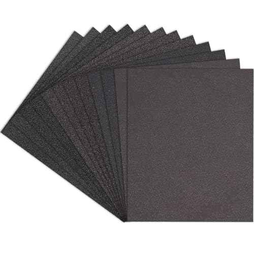 Premium Sandpaper Assortment 9" x 11" - 12 Pcs (with 2 Each of 80, 120, 180, 220, 320, 400 Grits) Silicon Carbide Wet Dry Sand paper Sheets - Sanding Automotive, Woodworking Furniture, Metal Finishing