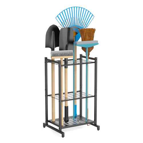 Garden Tool Organizer for Garage£¬Garden Tool Storage Rack with Wheels£¬Yard Tool Holder for Garage, Shed, Outdoor, Tool Stand
