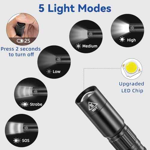 2Pack Pen Flashlight Rechargeable PL9000, 5Mode Bright Pen Light Flashlight High Lumens, Waterproof Pocket Flashlights, EDC Adjustable Tactical Flash Light, LED Small Lights with Clip for Emergencies