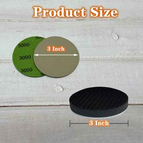 3 Inch Sanding Discs, 50pcs 3000 Grit Premium Silicon Carbide Sandpaper, Wet Dry Hook and Loop Sand Paper for Wood Metal or Auto