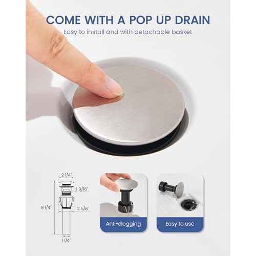 Bathroom Sink Faucet with Pull Out Sprayer 2 Handles, Brushed Nickel Pull Down Bathroom Faucet 3 Holes, 4 Inch Sink Faucet Bathroom, 360 Degree Swivel Spout, Pop Up Drain Assembly Included
