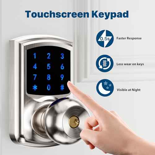 Hidalife Keyless Entry Door Lock with Code, Keypad Door Lock with Handle, Touchscreen Digital Lock with Keypad for Front Door, Auto-Lock, Satin Nickel