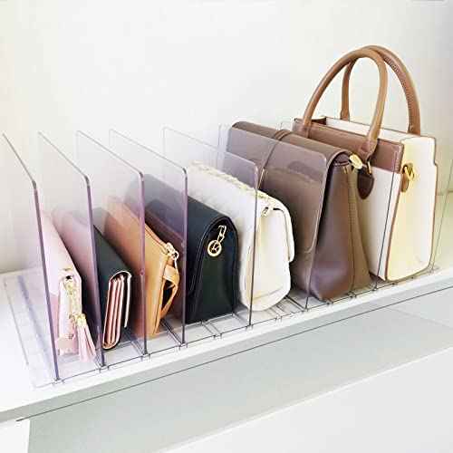 Purse Organizer for Closet, Adjustable Clear Shelf Dividers for Closet Organization Plastic Purse Storage Organizer Bag Organizer