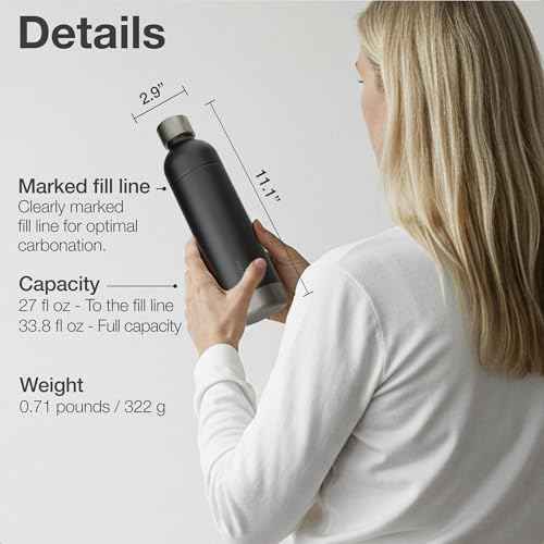 Stainless Steel Carbonating Bottle 33 oz | Compatible with Aarke Carbonator 3, Sodastream (Excl. model Aqua Fizz + Jet) and many others| Dishwasher Safe, No Expiration Date, BPA-Free
