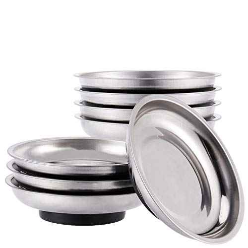 8 PCS Magnetic Bowls 6 Inches, Magnetic Trays Set Round, Stainless Steel Magnetic Parts Tray Set for Bolts, Pins, Screws, Nuts, Small Parts Tools Organization for Workshop, Garage, Craft Room