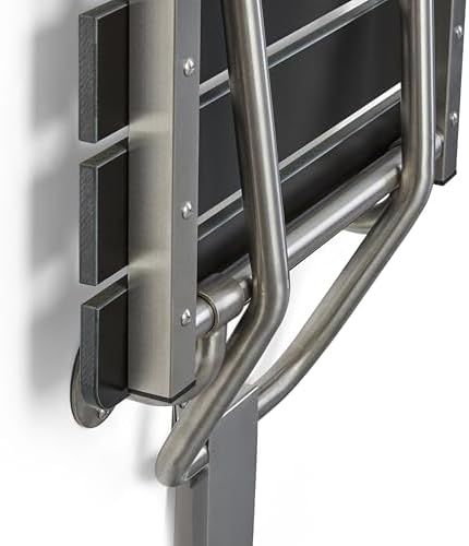 32-inch x 15-inch ADA Folding Wall Mount Bathroom Shower Seat Bench, Black Slatted Phenolic Seat