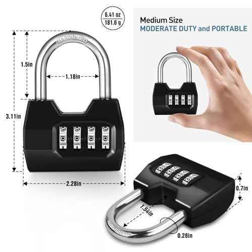 4 Pack disecu 4-Digit Combination Lock, Waterproof Outdoor Padlock for School Gym Locker, Sports Locker, Shed, Storage Unit (Black)