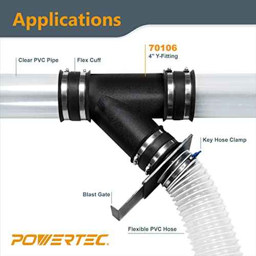 POWERTEC 4-Inch Y-Fitting Dust Collection Hose Connector - 1 Pack (70106V)