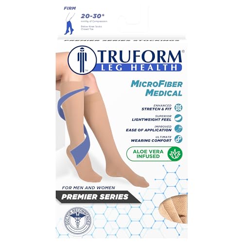 Truform 20-30 mmHg Medical Compression Stockings, Aloe Infused Microfiber, Knee High, Closed Toe, Beige, 3X-Large