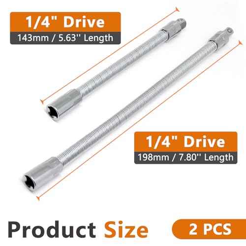 1/4" Flexible Extension Bar Set, Flexible Socket Extension Drive Socket Driver Handle 2Pcs (6 Inch, 8 Inch)