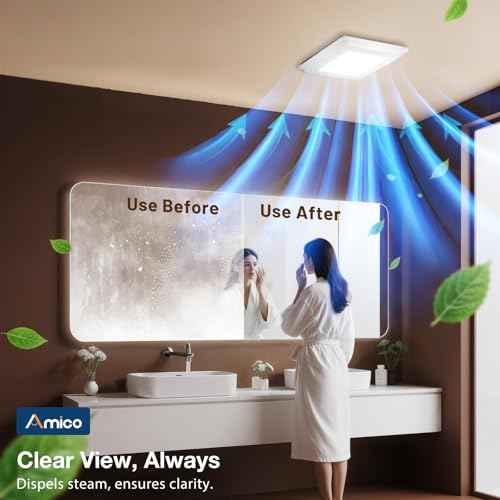Amico Bathroom Exhaust Fan with Light, 80 CFM, 0.9 Sones, 1000LM, 5CCT, Easy Install, Ceiling Mount Shower Bathroom Fan, Adjustable Exhaust Vent with light, UL Certified