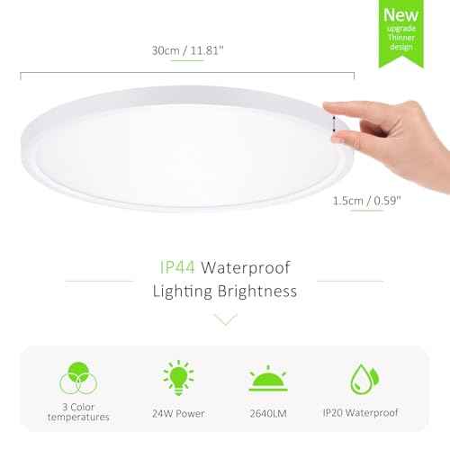6 Pack LED Flush Mount Ceiling Light, 24W Ultra Thin Round White 3000k/4000k/6500k 3 Color Temperatures Adjusted 12 Inch Modern Ceiling Lights for Bedroom Bathroom Kitchen