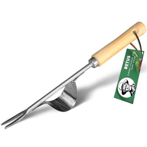 Betus Manual Hand Weeder - Bend-Proof Leverage Base for Super Easy Weed Removal & Deeper Digging - Sturdy Chrome Plated Steel - Compact Dandelion Weed Puller Tool for Yard Lawn and Farm