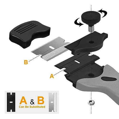 Ainiv Razor Blade Scraper, 2-in-1 Scraper Tool with 10PCS Metal Blades and 10PCS Plastic Blades, Multi-funtional Cleaning Razor Scraper for Stickers, Labels, Caulk, Adhesive, Paint Removal (2 Pack)