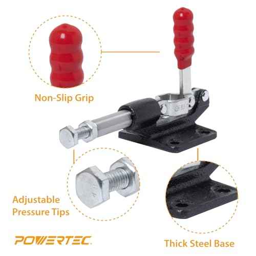 POWERTEC 4PK Push Pull Toggle Clamp, 500lbs Holding Capacity, 305CM Quick Release Push Pull lever Clamp, Stroke Clamp for Welding, Woodworking Jigs and Fixtures, Pocket Hole Jigs, CNC (20318-P4)
