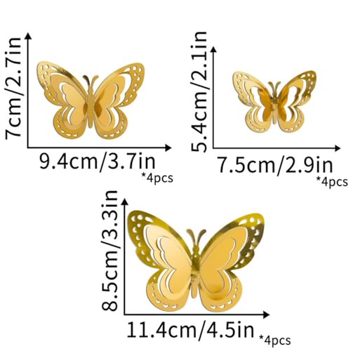 24PCS 3D Butterfly Wall Decor,Butterfly Stickers for Home & Party Decorations (24, Gold)
