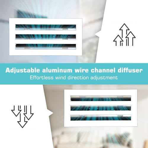 12x6 Modern AC Vent Cover, Decorative White Air Vent (Duct Opening Cutout), All Aluminium Standard Linear Slot Diffuser, Low Noise - Register Grille for Ceiling, Walls & Floors