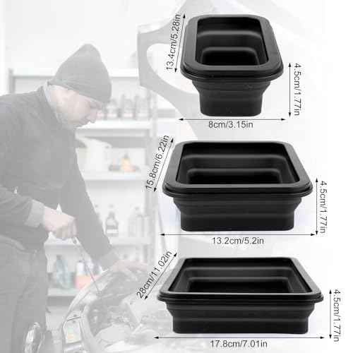 3pcs Magnetic Parts Tray, Magnetic Tray Insulating Silicone Magnetic Tool Tray for Mechanic's Folding Bowl & Magnetic Base for Nuts Washers Bolts Screws Pins (3 Sizes)