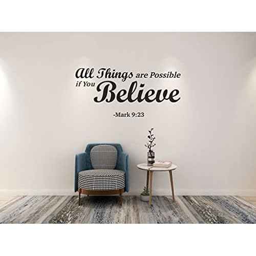 Christian Bible Verse Wall Decals,All Things are Possible if You Believe -Mark 9:23 Prayer Wall Stickers,Religious Scripture Blessed Lettering Vinyl Removable Wall Decor for Home School Office