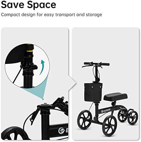 ELENKER Best Value Knee Walker with 10" Front Wheels Steerable Medical Scooter Crutch Alternative with Dual Braking System Black