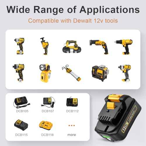 2Packs 12V Battery 3000mAh Replacement for Dewalt Battery 12V DCB120 DCB127 DCB125 DCB112