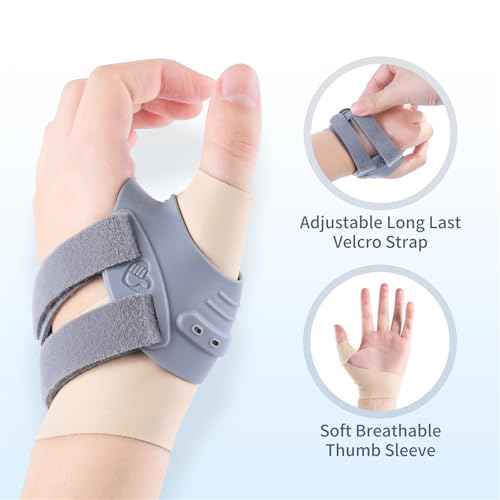Thumb Brace for Women and Men CMC Thumb Brace, Left Thumb Support for Muscle Strain/Trauma/Tendonitis/Joint Pain/Arthritis,Adjustable Thumb Splint with Thumb Sleeve - Gray, Medium, Left