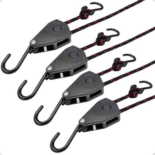 Fondwell 3/8" Tie Downs Ratchet Straps: 4 Pack of Heavy Duty Adjustable Rope Hangers for Various Hanging and Strapping