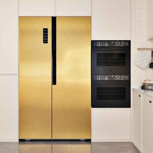WESTICK Glossy Stainsteel Steel Gold Contact Paper for Countertops Waterproof Brushed Gold Wallpaper Peel and Stick Metallic Refrigerator Vinyl Wrap for Fridge Dishwasher Cabinets DIY 15.8" x 80"