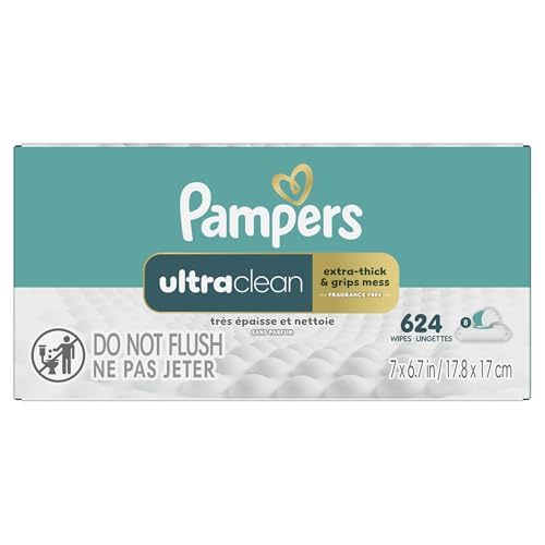 Pampers Ultra Clean Baby Wipes (Previously 'Free & Gentle'), 99% Water, Hypoallergenic, Unscented, 100% Plant Based, Plastic-Free, 624 Baby Wipes Total (8X Flip-Top Packs) [Packaging May Vary]