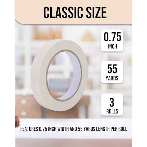 Lichamp Masking Tape 3/4 inch, 3 Pack General Purpose Masking Tape Beige, White Tapes for Painting, Arts, Crafts, 3/4 inch x 55 Yards x 3 Rolls (165 Total Yards)